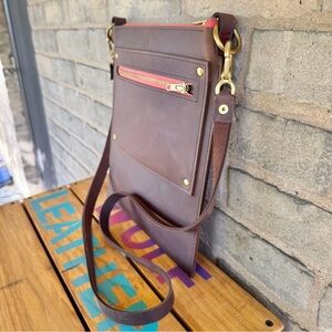 WOLF LEATHERS Crossbody Leather Bag Purse Burgundy Brown Pink NEW $180 Handmade
